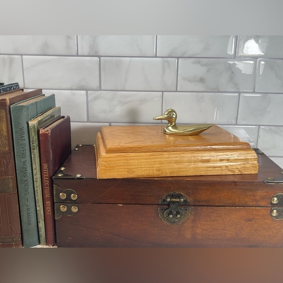 Vintage Other - Vintage Wooden Box Brass DUCK Handle Filled With Dominoes Rae